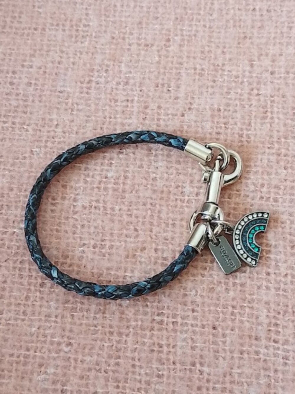 Coach Friendship Bracelet--Braided Snakeskin Leather with Rainbow Charm